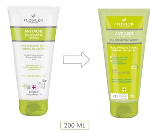 FLOSLEK ANTI ACNE – 24H SYSTEM FACE CLEANSING GEL : Gel Rửa Mặt Giảm Mụn & Kiểm Soát Dầu Nhờn Suốt 24H