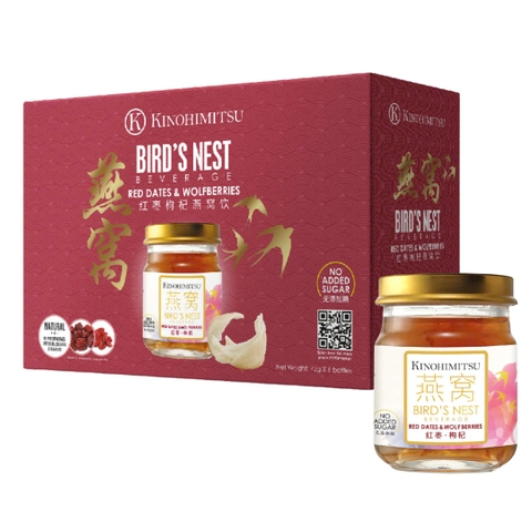 KINOHIMITSU BIRD’S NEST WITH RED DATES & WOLFBERRIRS 75G / NƯỚC YẾN THƯỢNG HẠNG ĐẸP DA, TRƯỜNG THỌ