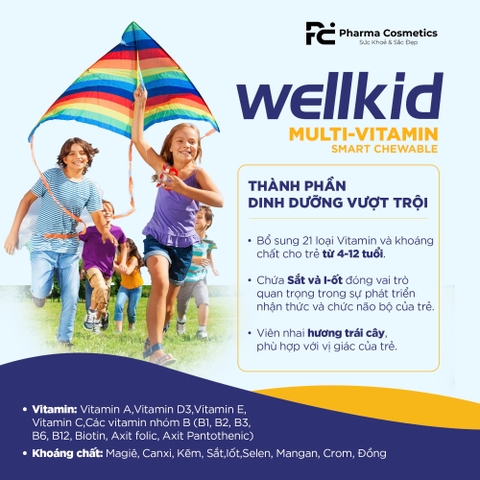 VITABIOTICS WELLKID MULTI-VITAMIN SMART CHEMABLE / VIÊN NHAI TĂNG CƯỜNG SỨC KHỎE, ĐỀ KHÁNG