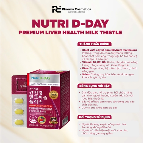 NUTRI D-DAY PREMIUM LIVER HEALTH MILK THISTLE / VIÊN UỐNG GIÚP BỔ GAN, THẢI ĐỘC
