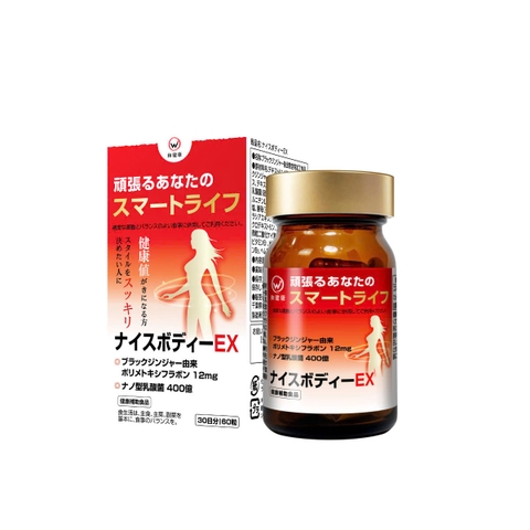 WAKENKO NICE BODY EX 60 VIÊN / VIÊN UỐNG GIẢM MỠ BỤNG LỢI KHUẨN GỪNG ĐEN 