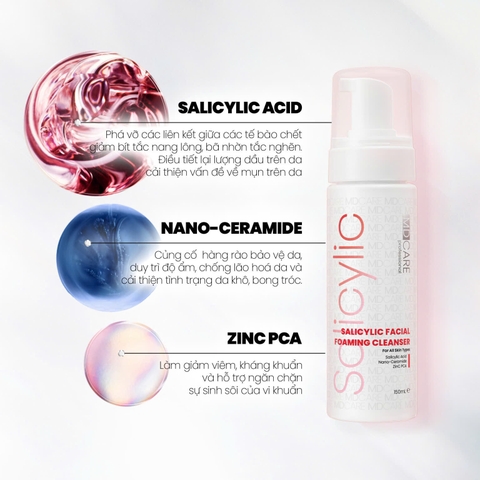 MDCARE SALICYLIC FACIAL FOAMING CLEANSER / SỮA RỬA MẶT BHA DẠNG BỌT 
