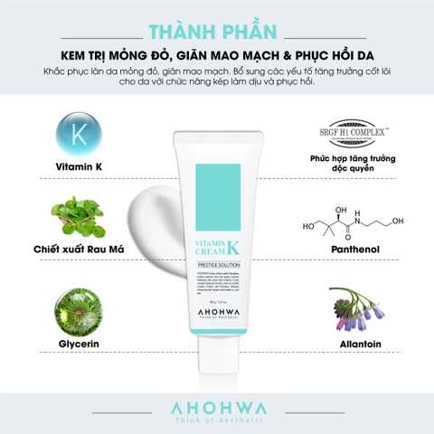 AHOHWA VITAMIN K CREAM / KEM TRỊ MỎNG ĐỎ, GIÃN MAO MẠCH, DA NHIỄM CORTICOID 