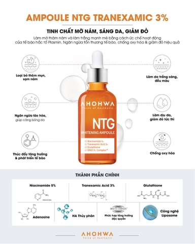 AHOHWA NTG WHITENING AMPOULE / TINH CHẤT ĐIỀU TRỊ NÁM, GIẢM ĐỎ, DƯỠNG TRẮNG, KIỂM SOÁT TĂNG SẮC TỐ 
