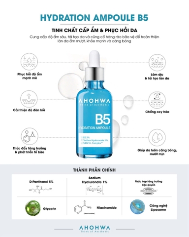 AHOHWA HYDRATION AMPOULE B5 / TINH CHẤT B5 CẤP ẨM VÀ PHỤC HỒI DA 