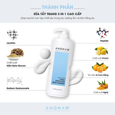 AHOHAW HYBIRD WATER FLUIDE MILKY CLEANSER / SỮA TẨY TRANG DÀNH CHO MỌI LOẠI DA 