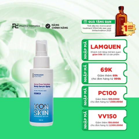 ICON SKIN ACNE FREE SOULUTION SERUM - SPRAY / XỊT TRỊ MỤN BODY  