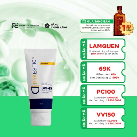 HYAESTIC MINERAL & NON-NANO PARTICLE BROAD SPECTRUM SUNSCREEN SPF 45: Kem Chống Nắng Dưỡng Ẩm Ngăn Ngừa Tổn Thương