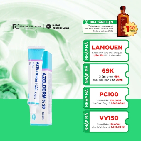 AZELDERM 20% KREM AZELAIC AICD 30g / KEM TRỊ MỤN, LÀM SÁNG VÀ ĐỀU MÀU DA