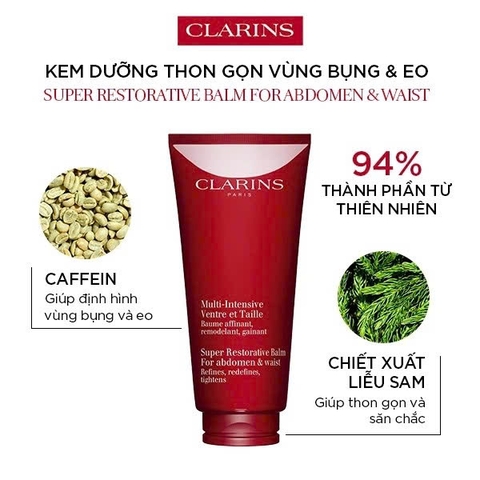 CLARINS SUPER RESTORATIVE BALM FOR ABDOMEN & WAIST: Kem Dưỡng Da, Cải Thiện Độ Săn Chắc Vùng Bụng Và Eo