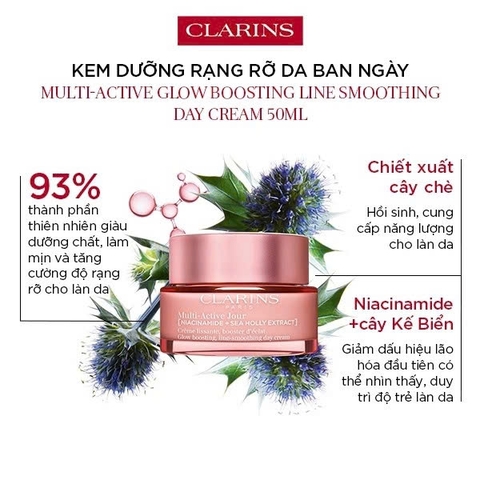 CLARINS MULTI-ACTIVE GLOW BOOSTING LINE SMOOTHING DAY CREAM: Kem Dưỡng Ban Ngày Giảm Nếp Nhăn, Sáng Da & Căng Tràn Sức Sống