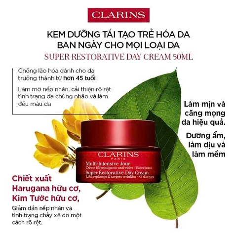 CLARINS SUPER RESTORATIVE DAY CREAM: Kem Dưỡng Tái Tạo Trẻ Hóa & Bảo Vệ Da Ban Ngày