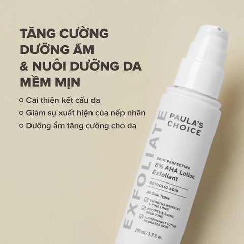PAULA'S CHOICE SKIN PERFECTING 8% AHA LOTION EXFOLIANT: Tẩy Tế Bào Chết Hóa Học & Dưỡng Ẩm Chuyên Sâu Cho Da Khô