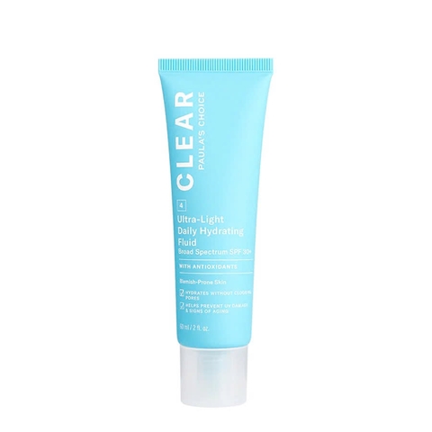 PAULA'S CHOICE CLEAR ULTRA-LIGHT DAILY HYDRATING FLUID SPF 30+: Kem Chống Nắng Dạng Sữa Dưỡng Ẩm Cho Da Dầu Mụn