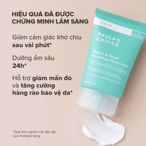 PAULA'S CHOICE CALM RESCUE & REPAIR WEIGHTLESS MOISTURIZER: Kem Dưỡng Phục Hồi Dịu Nhẹ Cho Da Dầu & Nhạy Cảm