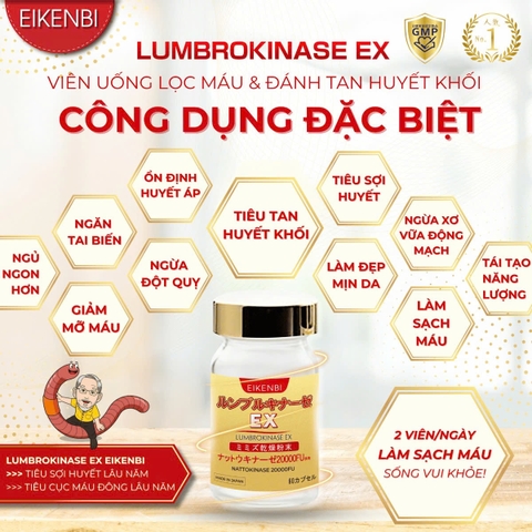 EIKENBI LUMBROKINASE EX: Hỗ Trợ Tan Cục Máu Đông, Giúp Lưu Thông Máu & Ngăn Ngừa Đột Quỵ
