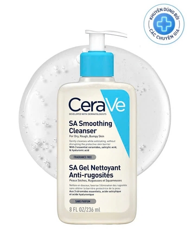 CERAVE SA SMOOTHING CLEANSER: Sữa Rửa Mặt Tẩy Tế Bào Chết Dịu Nhẹ Cho Làn Da Khô, Sần Sùi, Giảm Mụn Ẩn