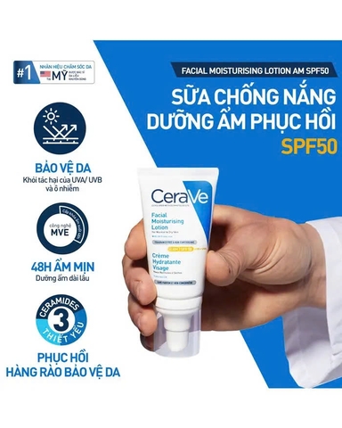 CeraVe Facial Moisturizing Lotion AM SPF 50: Sữa Dưỡng Ẩm Chống Nắng Phục Hồi Dành Cho Da