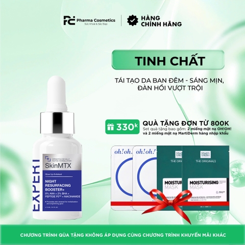 SKINMTX NIGHT RESURFACING BOOSTER+: Tinh Chất Tái Tạo Da Ban Đêm - Sáng Mịn, Đàn Hồi Vượt Trội
