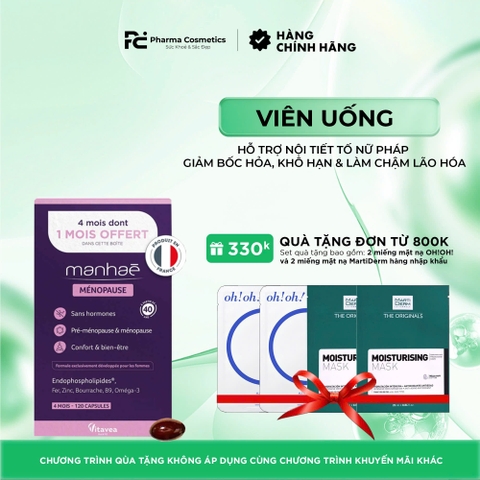 MANHAÉ MÉNOPAUSE: Viên Uống Hỗ Trợ Nội Tiết Tố Nữ Pháp - Giảm Bốc Hỏa, Khô Hạn & Làm Chậm Lão Hóa