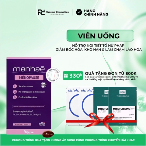 MANHAÉ MÉNOPAUSE: Viên Uống Hỗ Trợ Nội Tiết Tố Nữ Pháp - Giảm Bốc Hỏa, Khô Hạn & Làm Chậm Lão Hóa