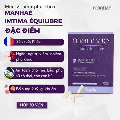 MANHAÉ INTIMA BALANCE: Viên Uống Cân Bằng Hệ Vi Sinh & Phục Hồi Niêm Mạc Vùng Kín