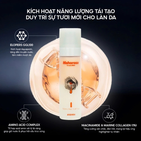 aXENDA MAHOROSA CREAM MIST: Xịt Khoáng Dưỡng Căng Bóng - Cấp Ẩm Tức Thì & Phục Hồi Làn Da Ngậm Nước