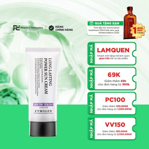 ZYMOGEN Long-Lasting Power Sun Cream SPF50+ PA+++: Kem Chống Nắng Kiềm Dầu, Bảo Vệ Da Phổ Rộng Suốt Ngày Dài