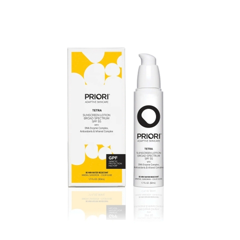 PRIORI TETRA BROAD SPECTRUM SPF 55 WITH UNIVERSAL SKIN TINT: Kem Chống Nắng Khoáng Phổ Rộng - Công Nghệ GPF™, Kiềm Dầu & Tông Màu Phổ Quát