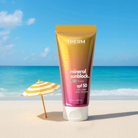 Synergy Therm Mineral Sunblock Kids & Adults SPF 50: Kem Chống Nắng Khoáng Chất Thuần Khiết Cho Cả Gia Đình