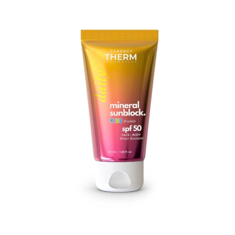 Synergy Therm Mineral Sunblock Kids & Adults SPF 50: Kem Chống Nắng Khoáng Chất Thuần Khiết Cho Cả Gia Đình