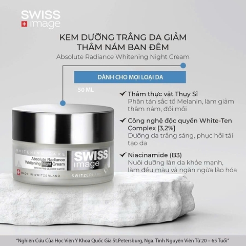 Swiss Image Absolute Radiance Whitening Night Cream – Đánh Thức Làn Da Trắng Sáng Từ Thụy Sĩ