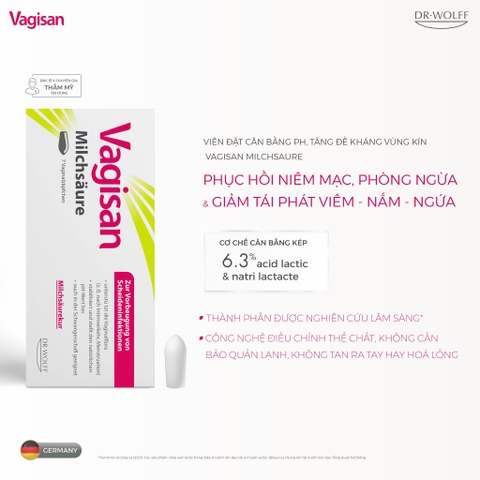 Vagisan Milchsäure – Viên Đặt Axit Lactic Khôi Phục Hệ Vi Sinh & Ngăn Ngừa Viêm Nhiễm Vùng Kín