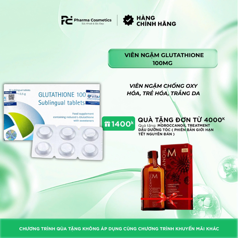 GLUTATHIONE 100MG SUBLINGUAL TABLETS / VIÊN NGẬM CHỐNG OXY HÓA, TRẺ HÓA, TRẮNG DA