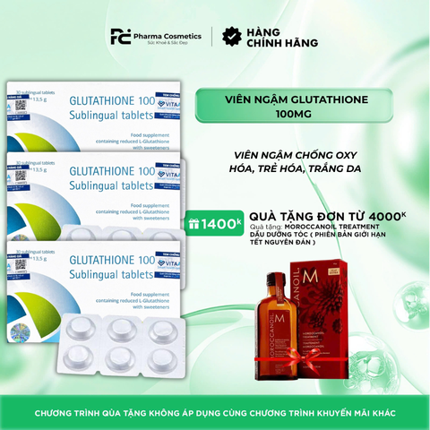 GLUTATHIONE 100MG SUBLINGUAL TABLETS / VIÊN NGẬM CHỐNG OXY HÓA, TRẺ HÓA, TRẮNG DA