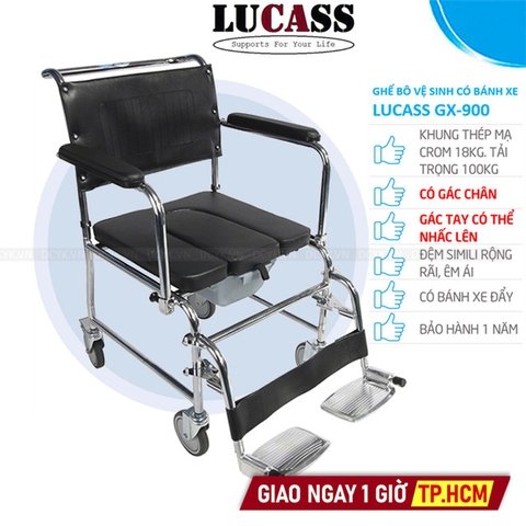 Ghế Bô Vệ Sinh Có Bánh Xe, Đệm Simili, Có Gác Chân, Bô Vuông Lucass GX-900 (GX900)
