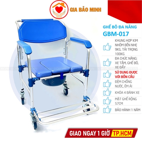 Ghế Bô Tắm Đa Năng Nhôm Siêu Nhẹ, Có Bánh Xe, Đệm Chống Nước, Gác Chân GBM-017