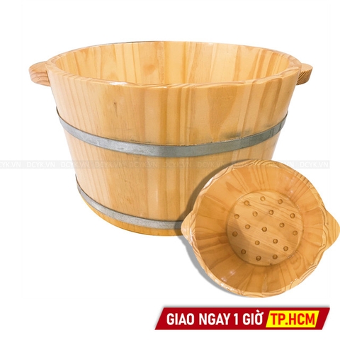 Chậu Ngâm Chân Gỗ (Loại Cao, Có Hạt Massage) Thông Tự Nhiên Cao Cấp