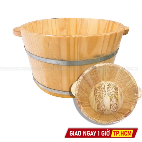 Chậu Ngâm Chân Gỗ (Loại Cao, Hạt Massage Huyệt Đạo Hình Bàn Chân) Thông Tự Nhiên Cao Cấp