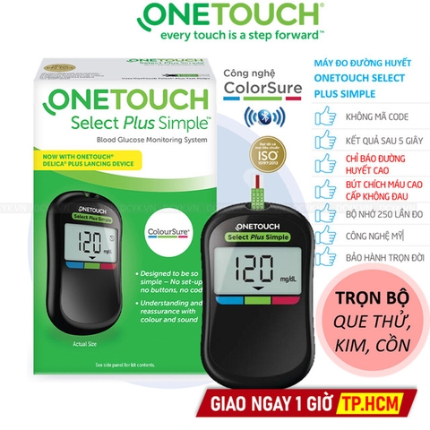 Máy Đo Đường Huyết Onetouch Select Plus Simple (MG) (+25 Que, 25 Kim, 50 Cồn)