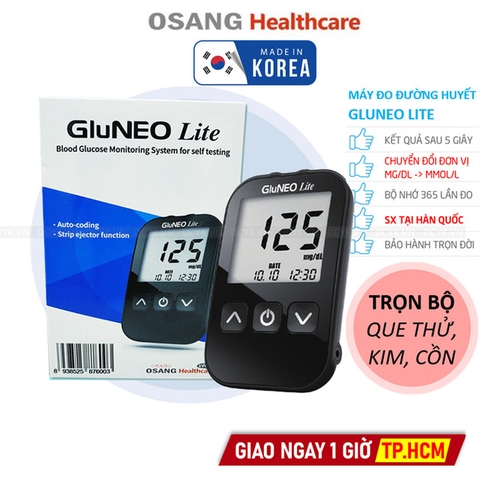 [TẶNG QUE, KIM, CỒN] Máy Đo Đường Huyết GluNeo Lite (MG) (+25 Que, Kim, Cồn)