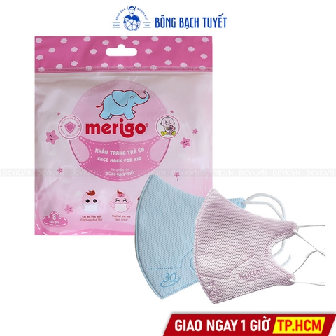 Khẩu Trang 3D Trẻ Em MERIGO Bông Bạch Tuyết (Bịch 8 Cái)