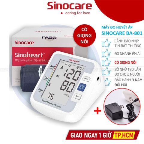 [KÈM BỘ NGUỒN] Máy Đo Huyết Áp Bắp Tay Sinocare Sinoheart BA-801