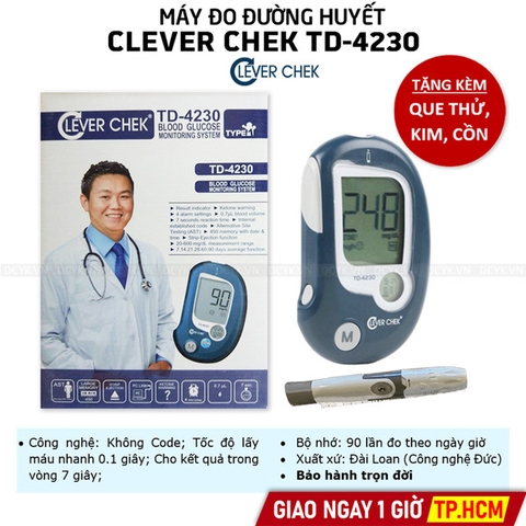[TẶNG QUE, KIM, CỒN] Máy Đo Đường Huyết Clever Chek TD-4230 (MG) (25 Que, Kim, Cồn)
