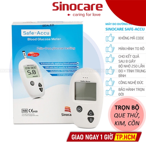 [TẶNG QUE, KIM, CỒN] Máy Đo Đường Huyết Sinocare Safe-Accu (MG) (+50 Que, 50 Kim, Cồn)