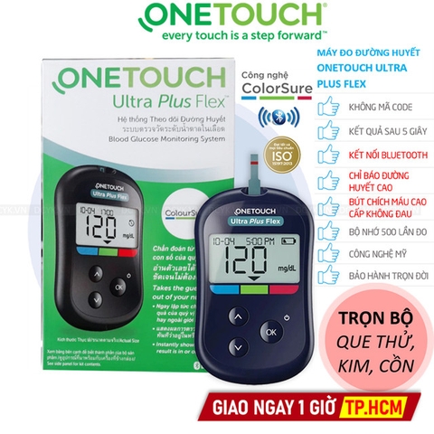 Máy Đo Đường Huyết Onetouch Ultra Plus Flex (MG) (+25 Que, 25 Kim, 50 Cồn)