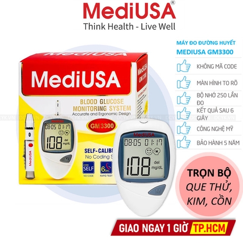[TRỌN BỘ] Máy Đo Đường Huyết MediUSA GM 3300 (+25 Que, Kim, Cồn)