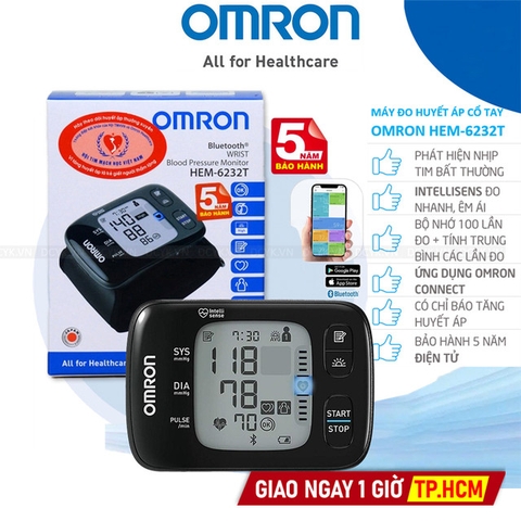Máy Đo Huyết Áp Cổ Tay Omron HEM-6232T