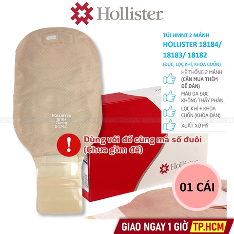 Túi Phân Hậu Môn Nhân Tạo 2 Mảnh Hollister 18182 18183 18184 (Đục, Lọc Khí, Khóa Cuốn)