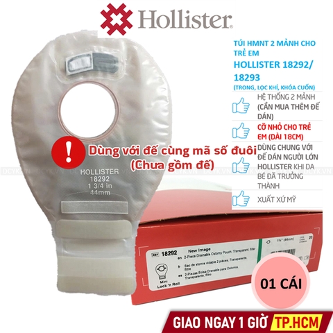 Túi Hậu Môn Nhân Tạo 2 Mảnh Cỡ Nhỏ Cho Trẻ Em Hollister 18292 18293 (Trong, Lọc Khí, Khóa Cuốn)